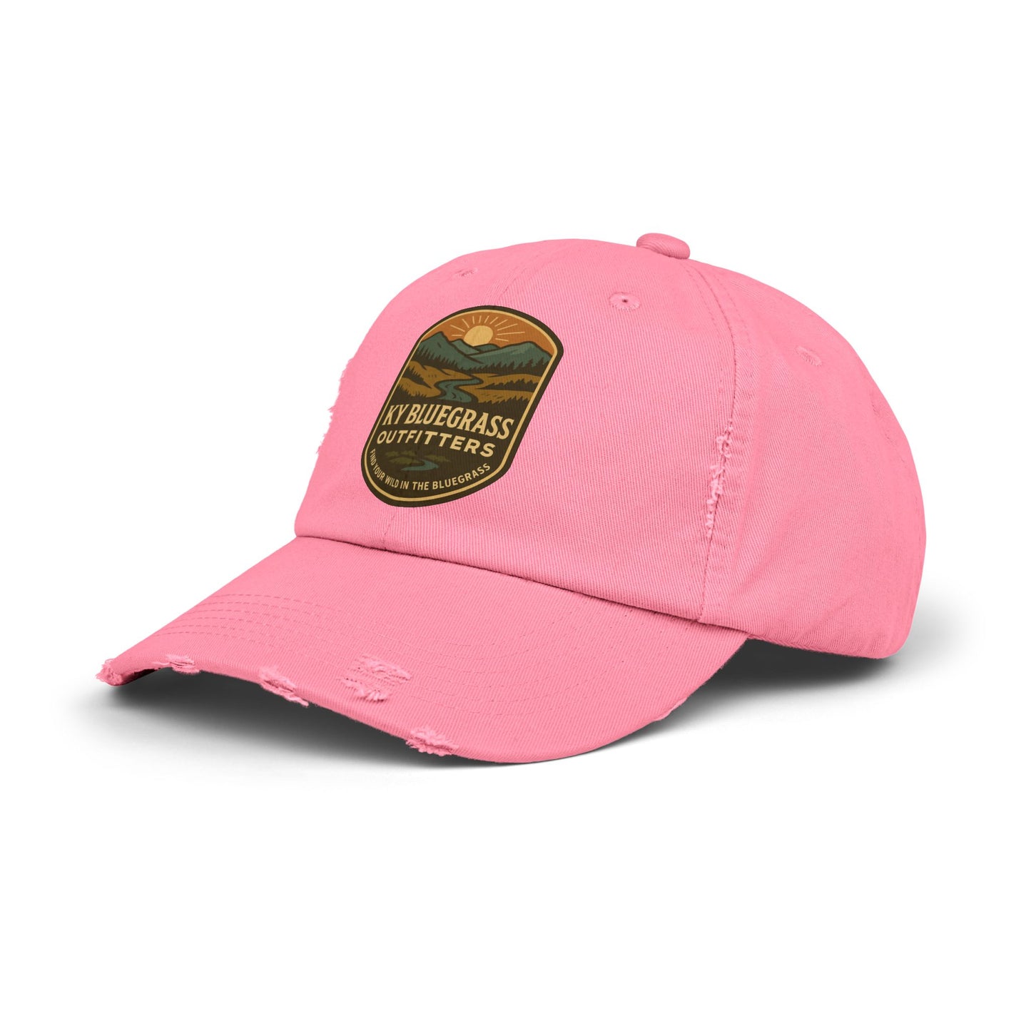 Pink cap with a logo on a white background
