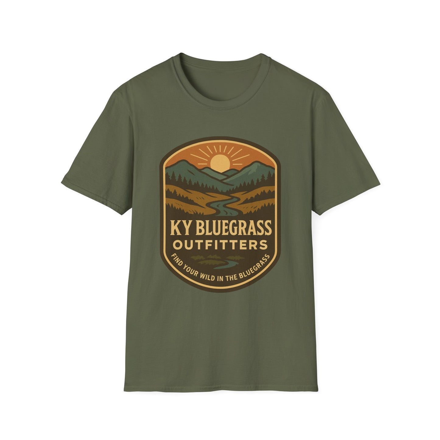 Green t-shirt with KY Bluegrass Outfitters logo on a white background