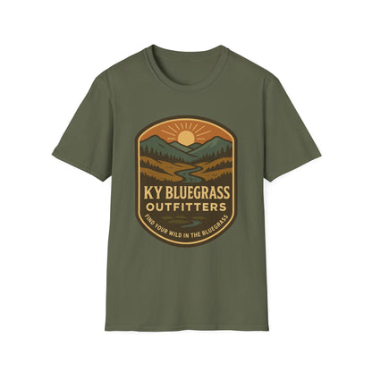 Green t-shirt with KY Bluegrass Outfitters logo on a white background