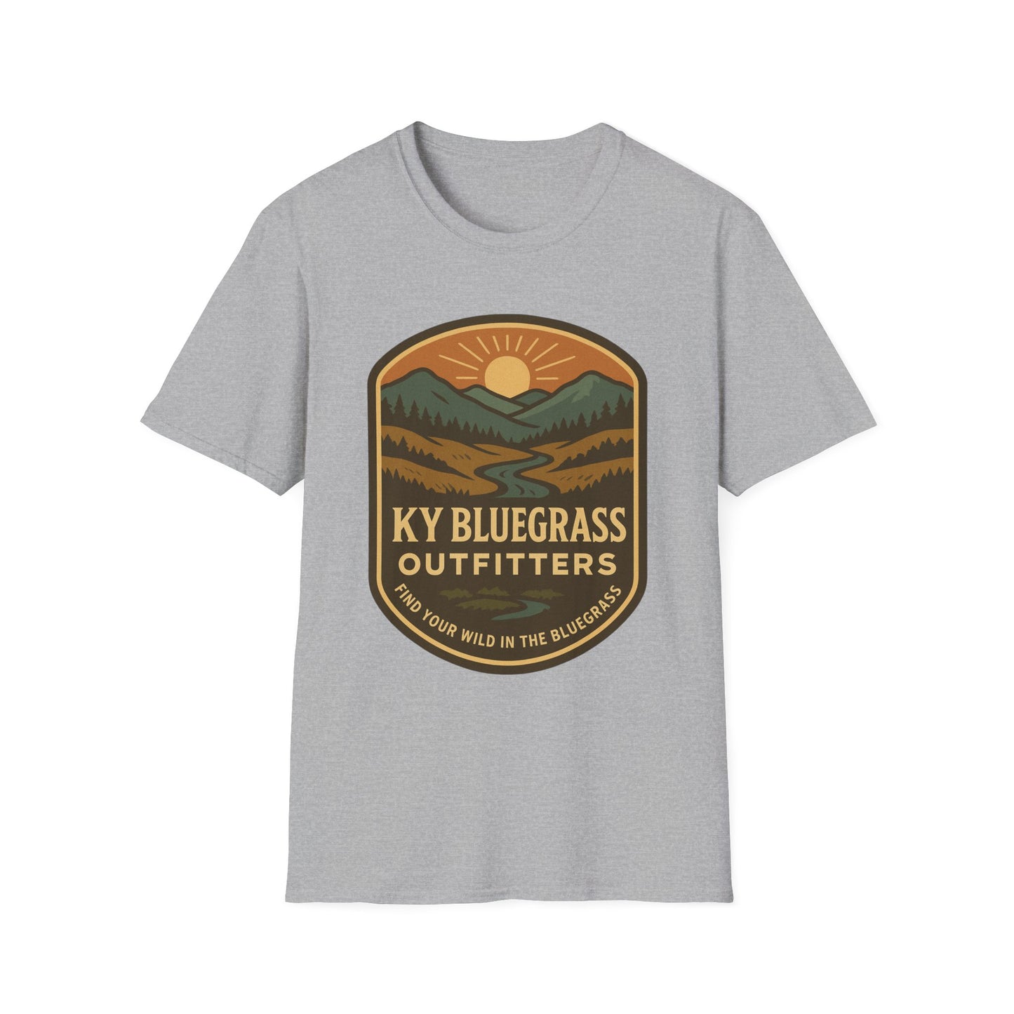Retro Mountain Sunset T-Shirt - Outdoor Badge Tee | KY Bluegrass Outfitters