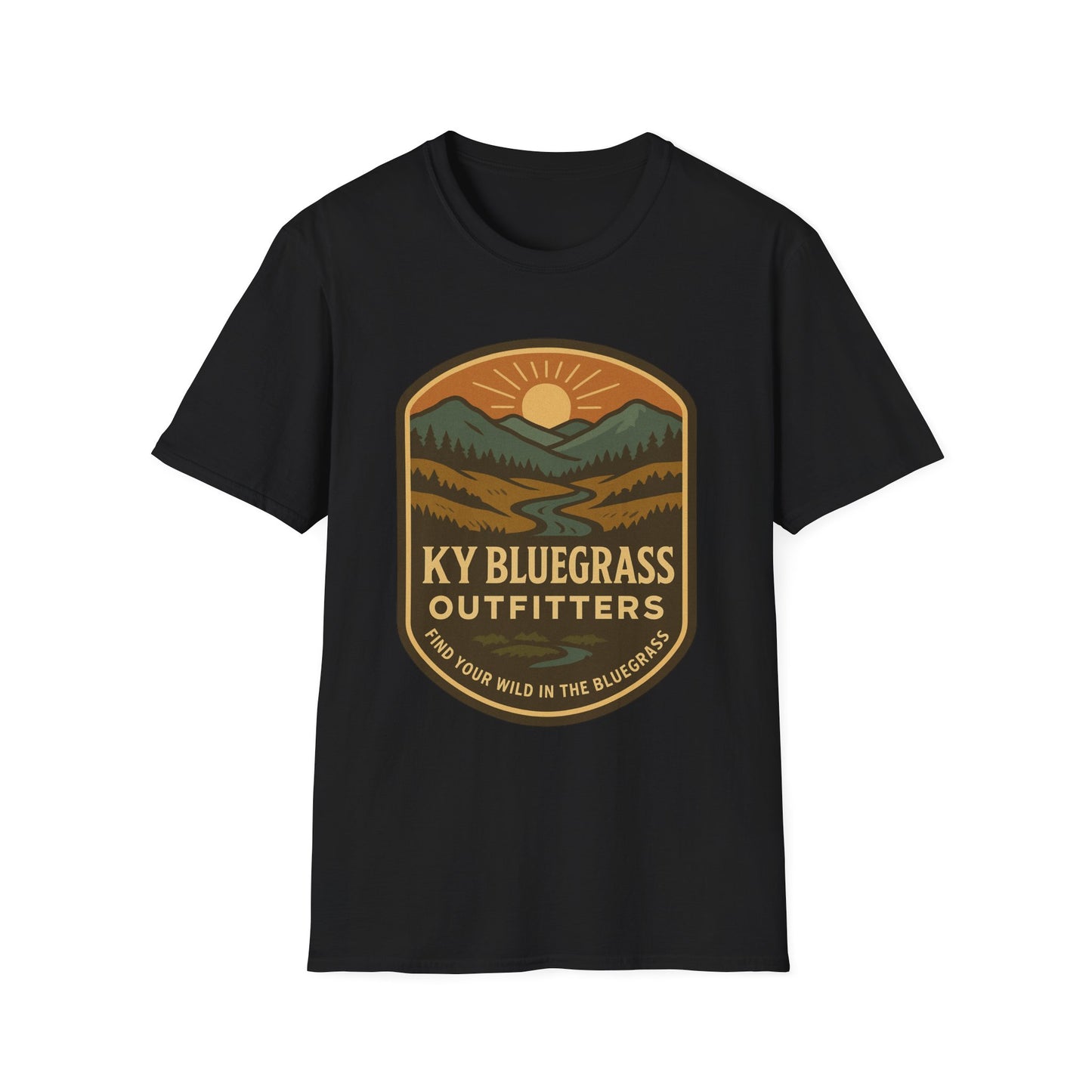 Retro Mountain Sunset T-Shirt - Outdoor Badge Tee | KY Bluegrass Outfitters