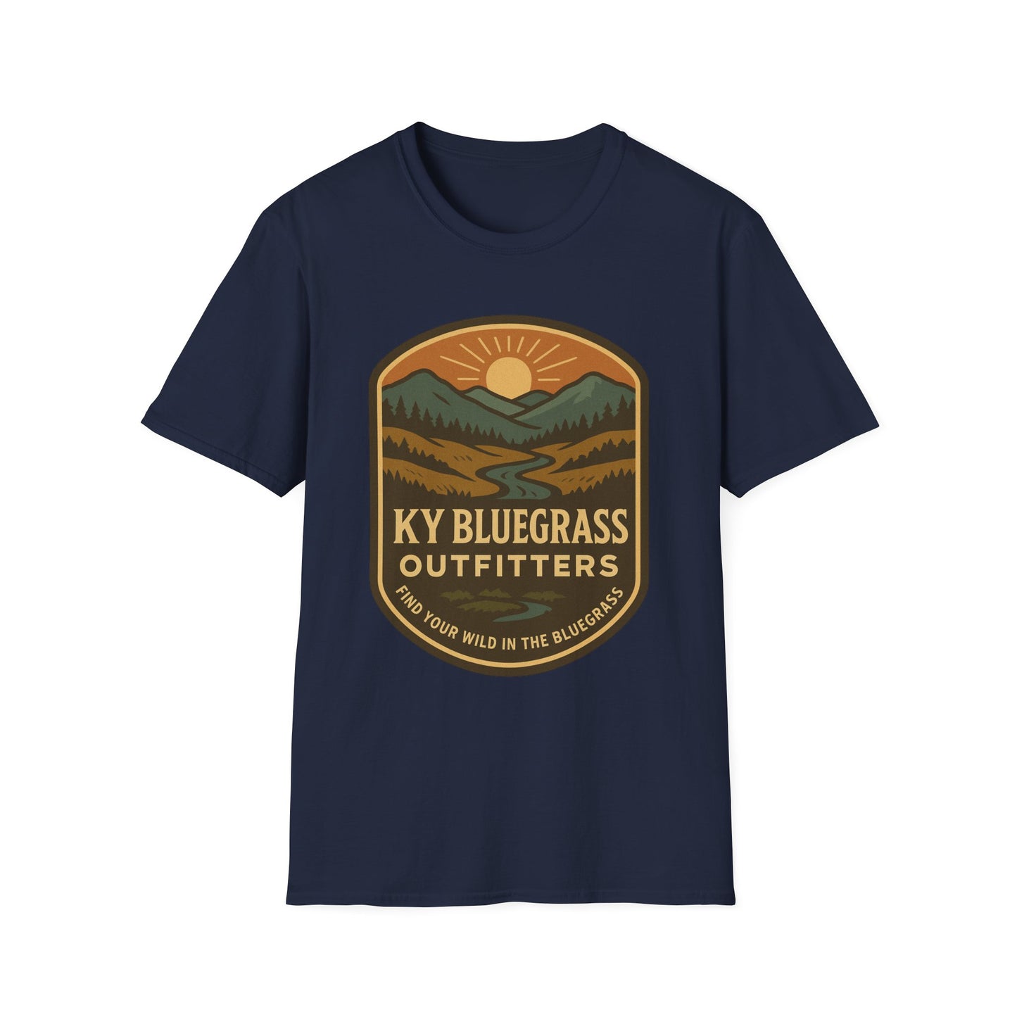 Retro Mountain Sunset T-Shirt - Outdoor Badge Tee | KY Bluegrass Outfitters
