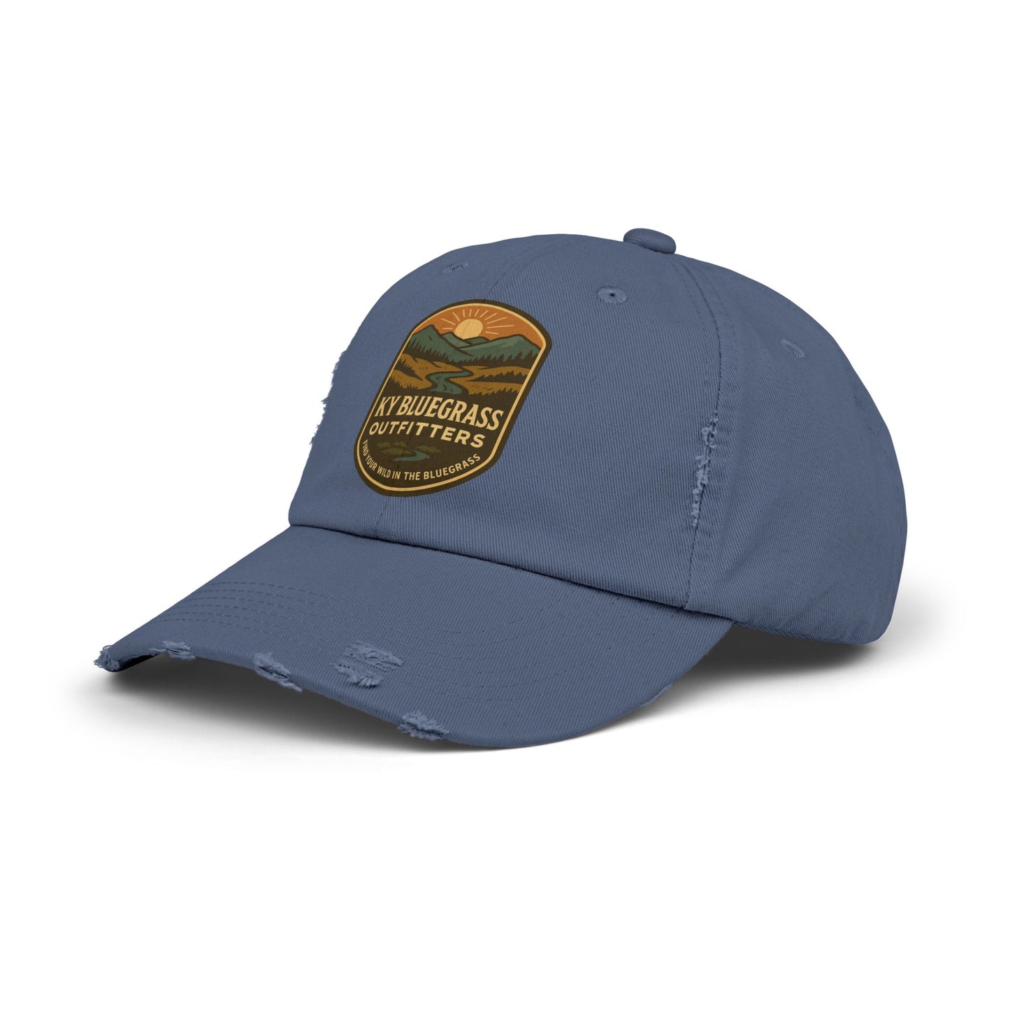 Blue cap with a logo on a white background