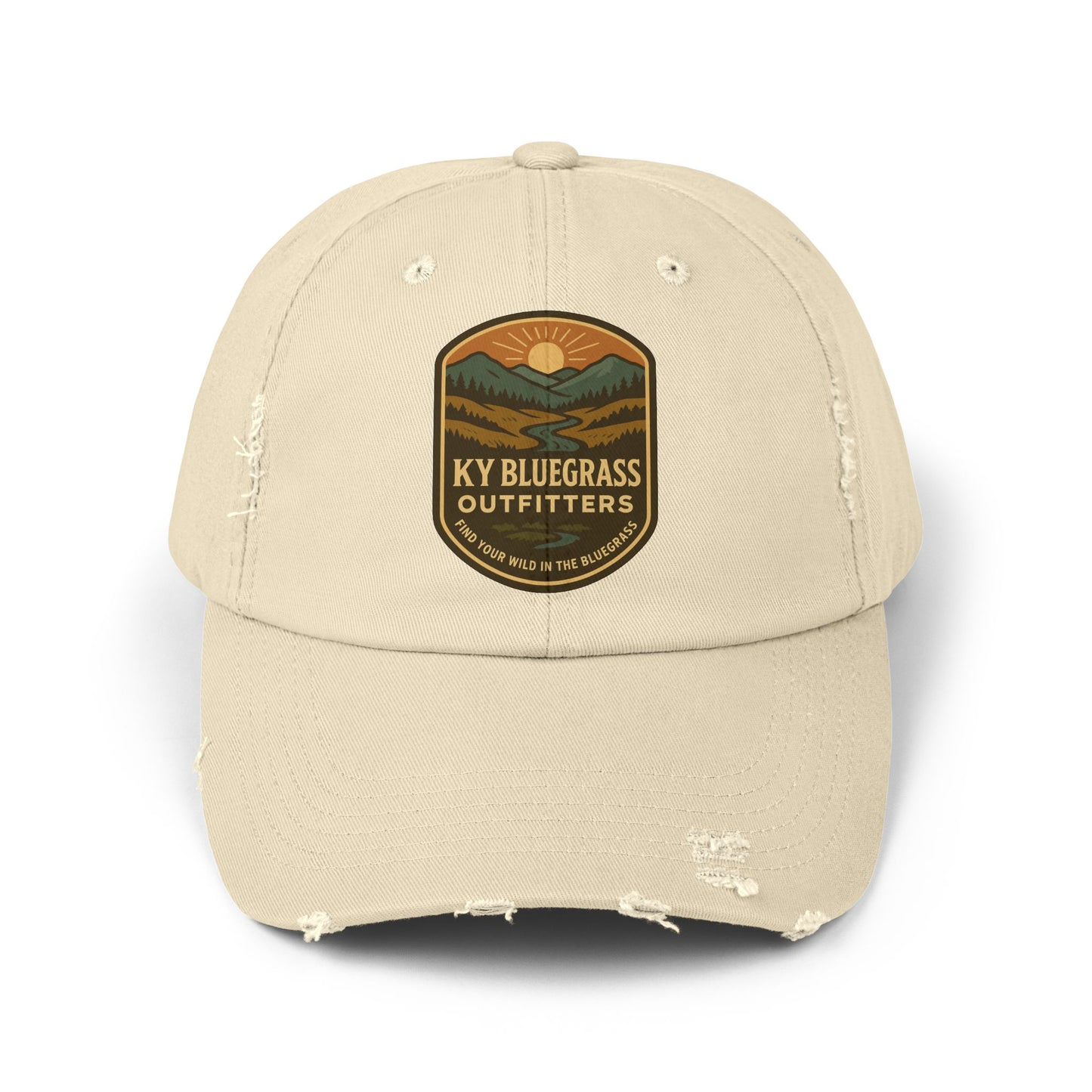Beige cap with KY Bluegrass Outfitters logo on a white background