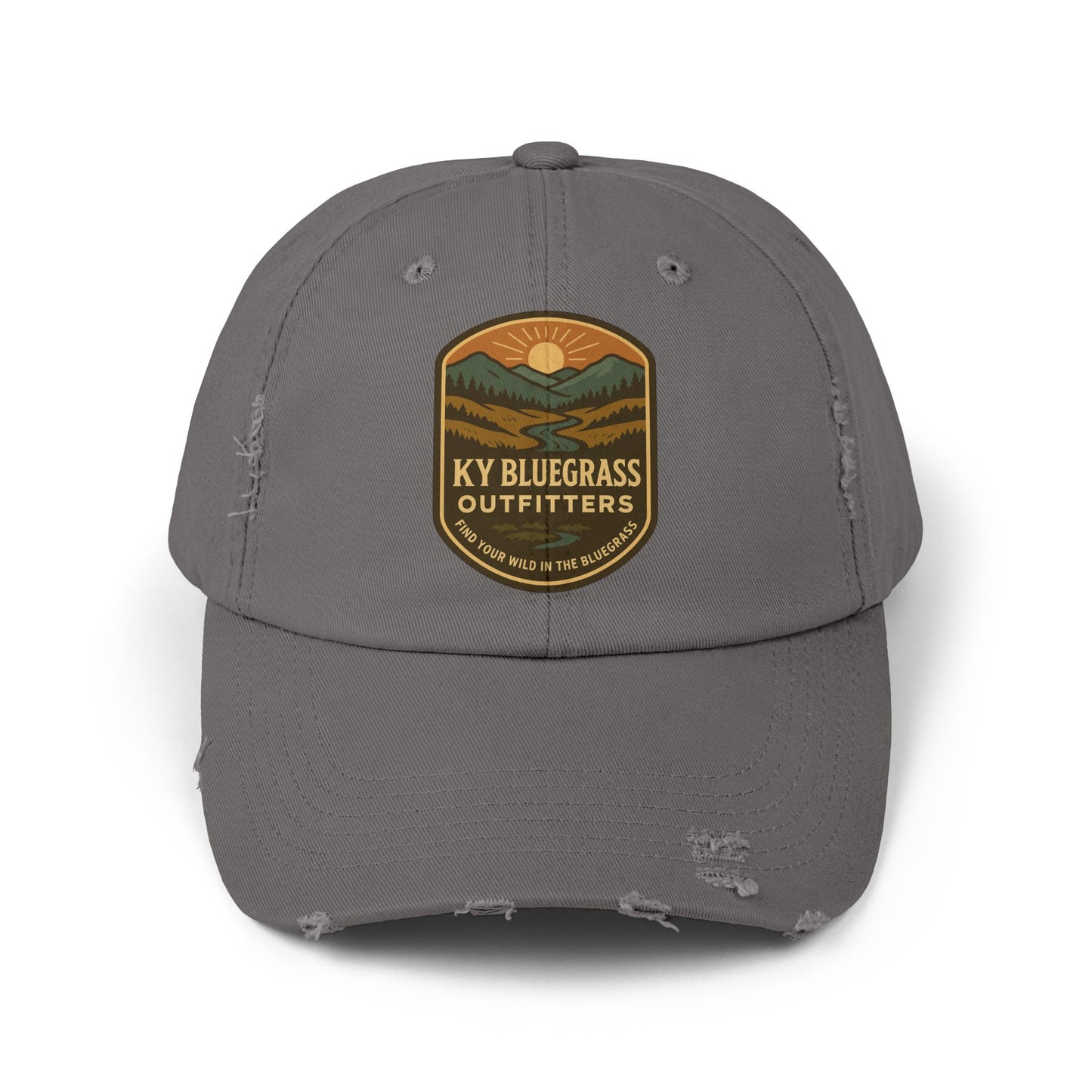 Gray cap with KY Bluegrass Outfitters logo on a white background