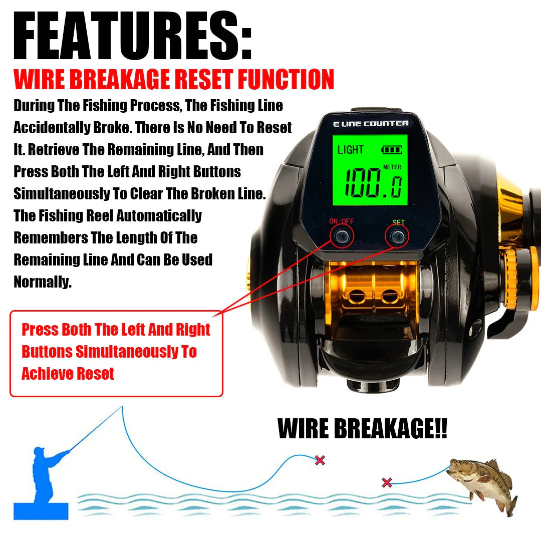 NNEOBA Electronic Baitcasting Reel 10kg Max Drag Alarm Counter Gold
