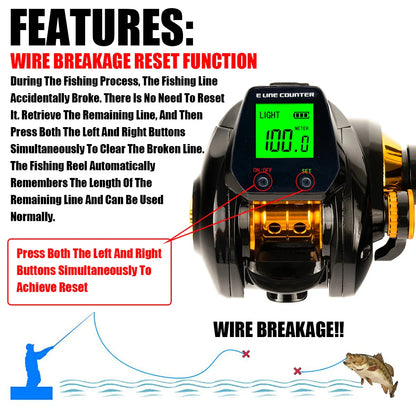 NNEOBA Electronic Baitcasting Reel 10kg Max Drag Alarm Counter Gold